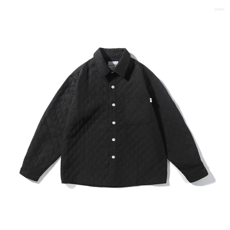 

Men's Casual Shirts Men's Diamond Pattern Printed Loose Long Sleeve Cargo Shirt Coat Male Japan Korean Streetwear Fashion Jacket, Ae293c black