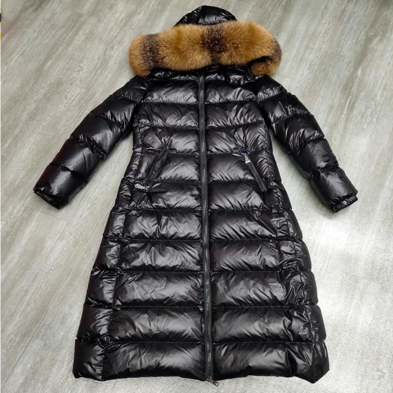 

Down jacket Womens fur collar down jacket mid-length slim puffer jackets epaulette decoration white duck down filling quality outerwear Otij, Matte black