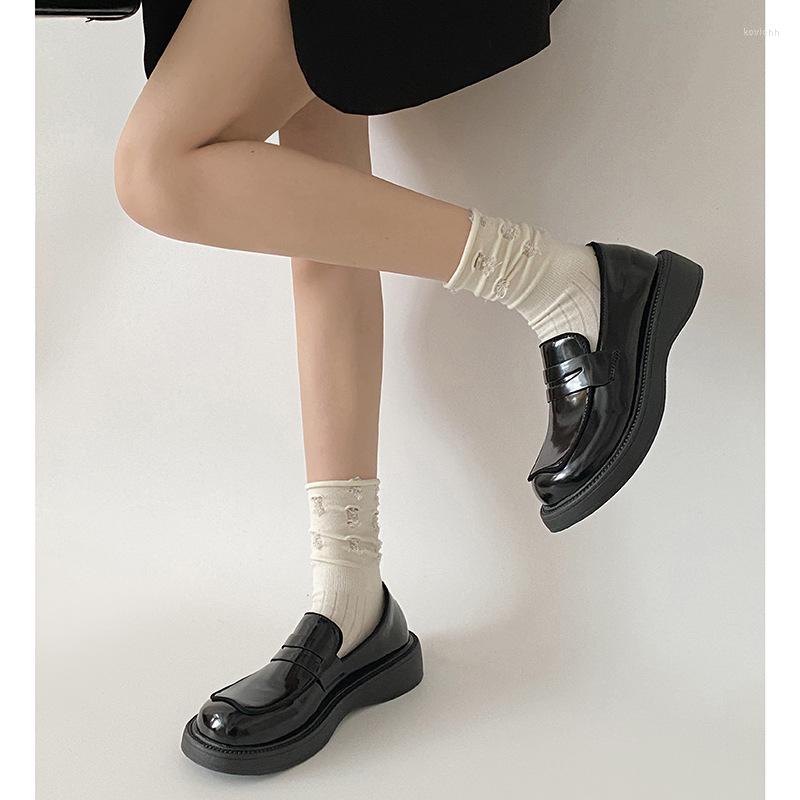 

Dress Shoes Black Leather Women's 2023 Spring And Autumn Vintage Versatile Thick Sole Loafers French Single Platform