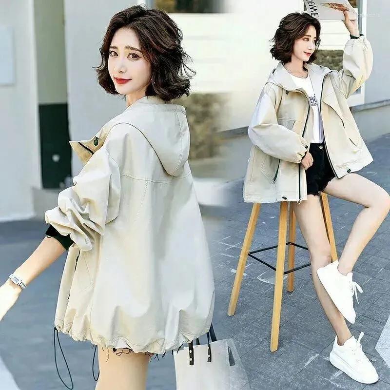 

Women's Jackets Short Cargo Jacket Women Autumn Korea Fashion Female Clothing Hooded Loose Casual Windbreaker Coat Simple Wild Outerwear, Black