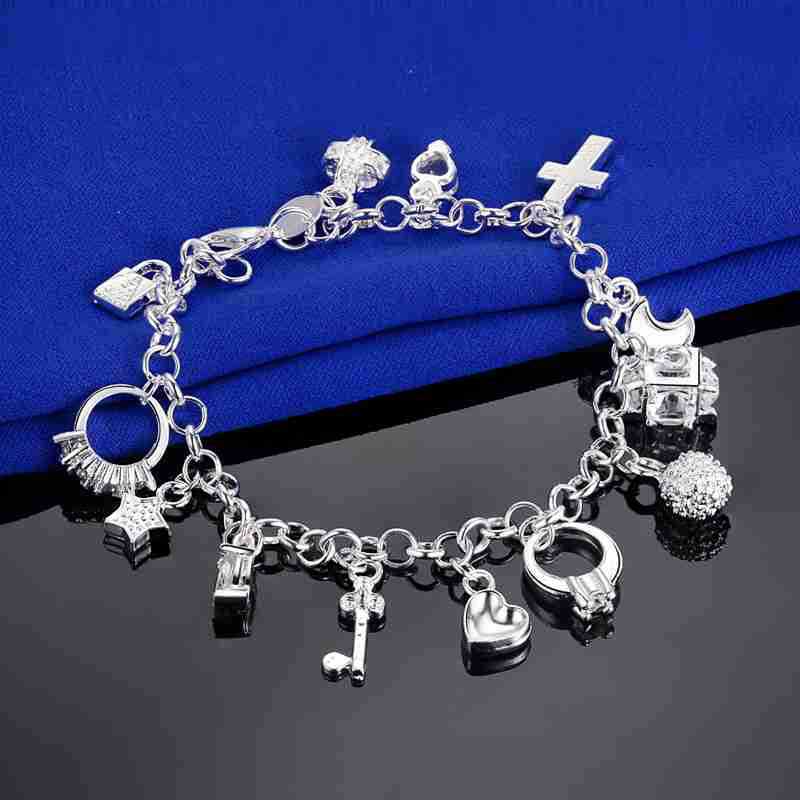 

925Silver Plated Charm Bracelet Stylish Hand Chains Nice Jewelry Men Wemon for Party gift 10pcs/lot