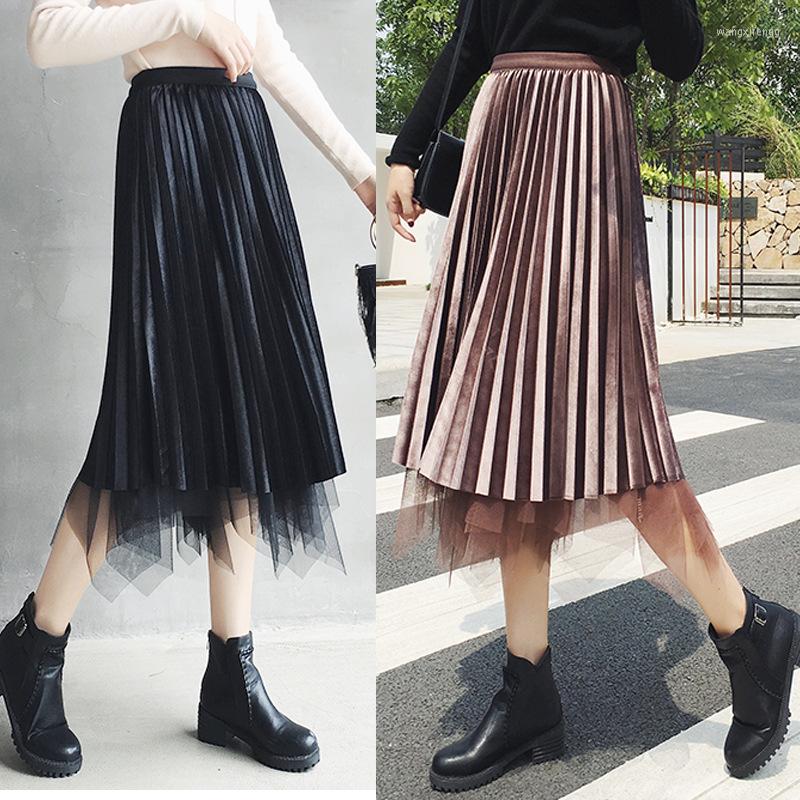 

Skirts Spring Summer Vintage Tulle Skirt Women Elastic High Waist Mesh Long Pleated Tutu Female 3170957, Champagne