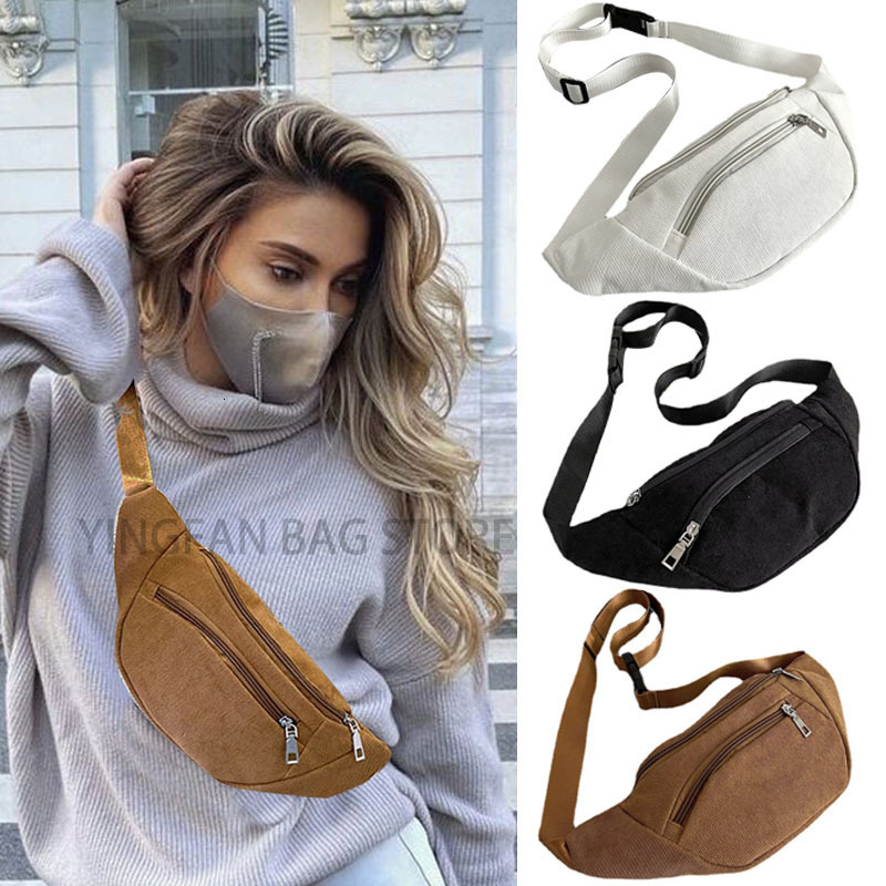 

Waist Bags Vintage Corduroy for Women Zipper Chest Female Banana Money Pouch Shoulder Purse Pocket Crossbody 230313, Grey