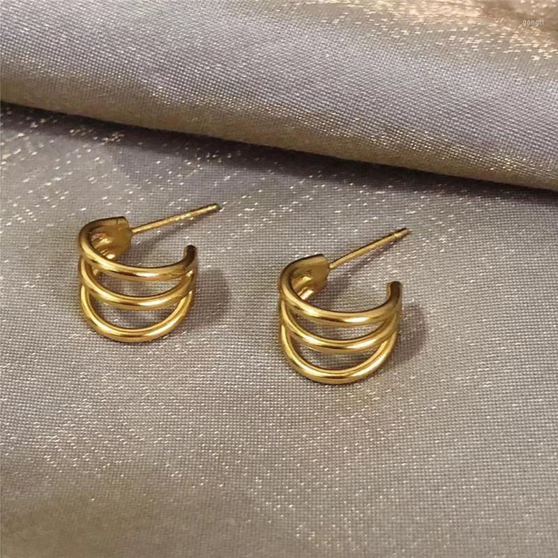 

Hoop Earrings Trendy Metal Earring For Woman Vintage Triple Open Circle C Shaped Korean Statement Accessories