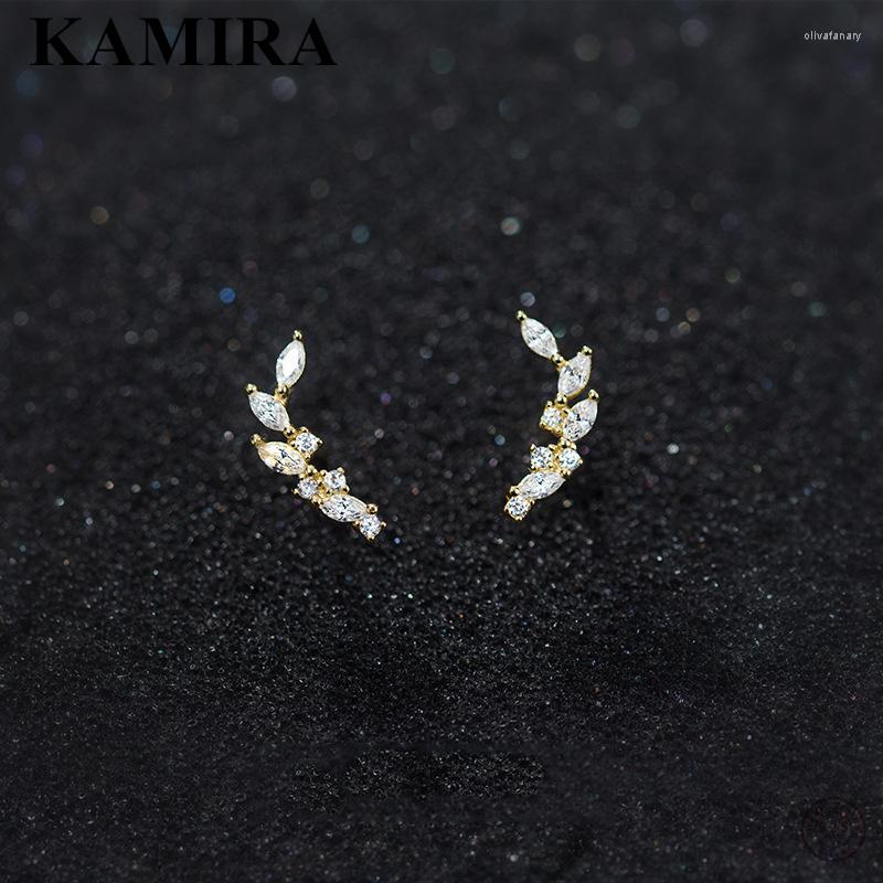 

Stud Earrings KAMIRA 925 Sterling Silver Romantic Crystal Leaf Zircon For Women Girl Party Simple Sweet Jewelry Gift Accessories