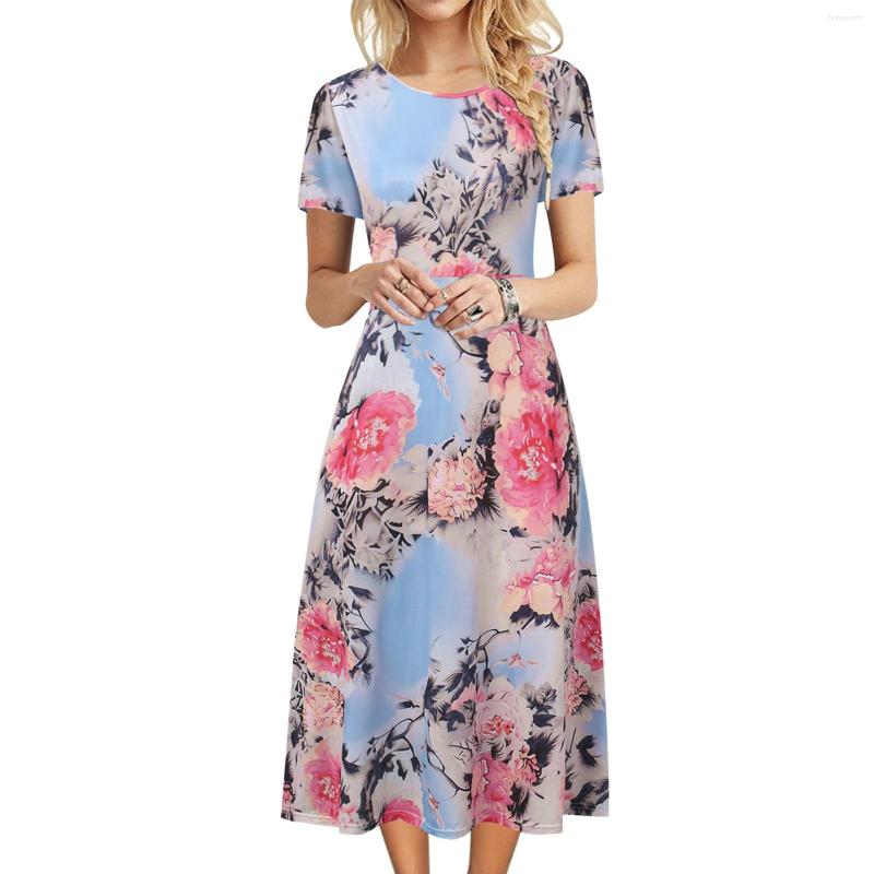 

Casual Dresses Fashion Dress For Women O Neck Short Sleeve Bohemian Long Summer High, Blue