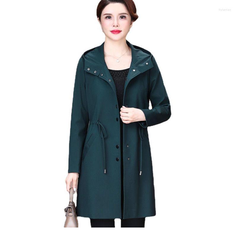 

Women's Trench Coats Women Windbreaker Coat 2023Spring Autumn All-Match Hooded Mid Long Outerwear Middle-aged Female Casual TopsR1629, Purple