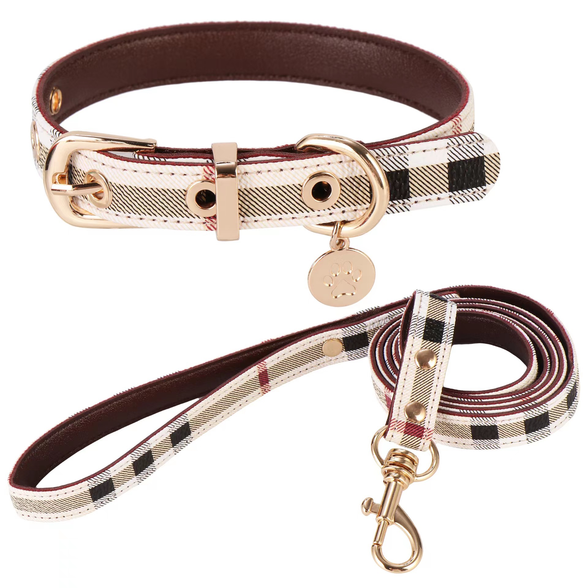 

Leather Designer Dogs Collar Leashes Set Classic Plaid Pet Leash Step in Dog Harness for Small Medium Dogs Cat Chihuahua Bulldog Poodle Brown S Wholesale