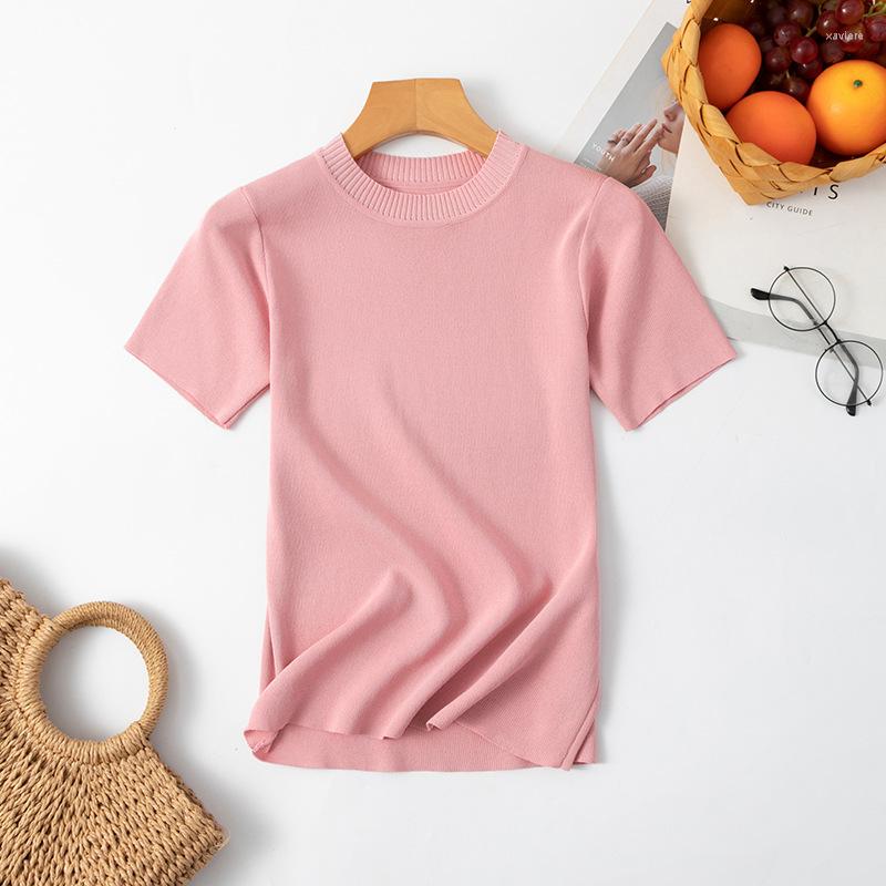 

Women's T Shirts 2023 6 Colors Slim OL Basic O-neck Knit Shirt Women Summer Casual Tshirt Solid Color Tee Top Female Short Sleeve T-shirt, Black