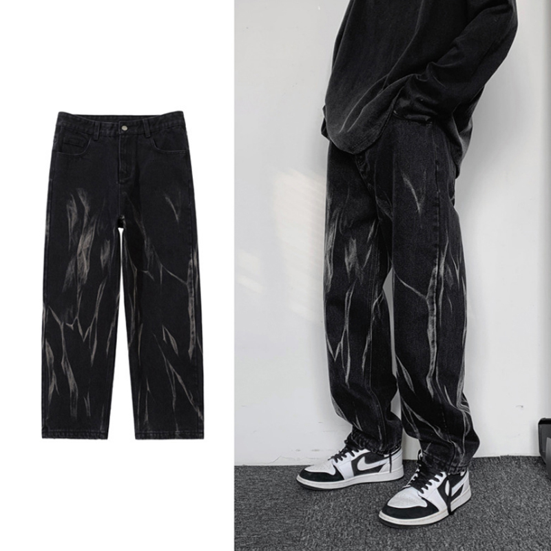 

Men's Jeans Black Tie Dyed Jeans Men's Straight Chic Loose Ruffian Handsome American Vintage Pants High Street Fashion Is Very Handsome 230313, Blue