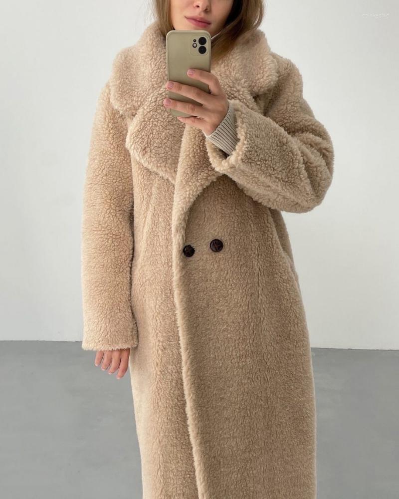 

Women's Fur Winter Long Thick Faux Warm Coats Women Vintage Sleeve Teddy Bear Jacket Female Casual Oversized Coat Outwears 2023, Khaki