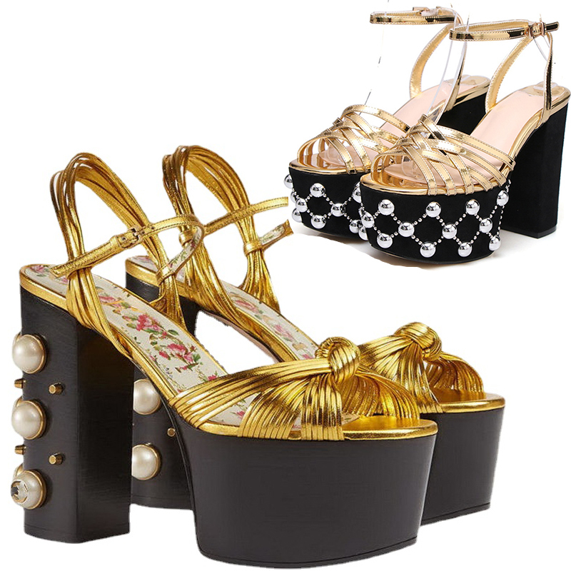 

Sandals Luxury Brand Women s Summer Fashion Metal Platform Large  42 Super High Heel Thick Bottom Rivet Party Shoes 230313, L0121golden