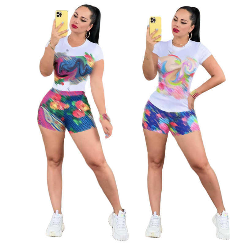 

J2810 Summer Ladies Leisure Suit Designer Luxury Digital Printing Short-sleeved Shorts Sports Two-piece Set, J2810-2
