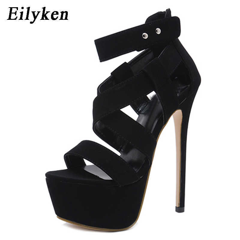 

Summer Gladiator Sandals High Heels Ankle Boots Zipper Buckle Strap Stiletto Peep Toe Women Pumps 16cm 230306, Black