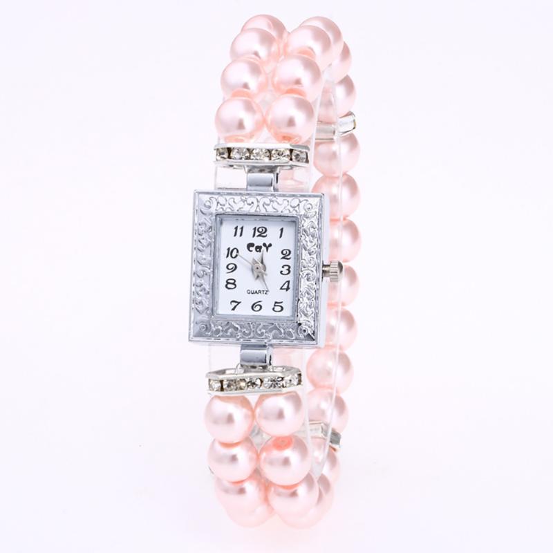 

Wristwatches Montre Femme 2023 Fashion Women Casual Pearl String Watch Strap Quartz Wrist Square Luxury Ladies Hours, White