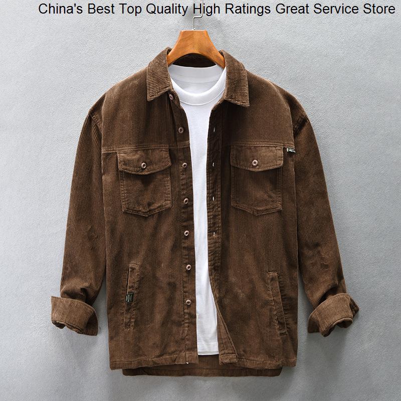 

Men's Casual Shirts Corduroy Men Autumn Winter Vintage Cotton Lapel Loose Long Sleeve Tooling Shirt Retro Cardigan Top Plus Size, Gray green