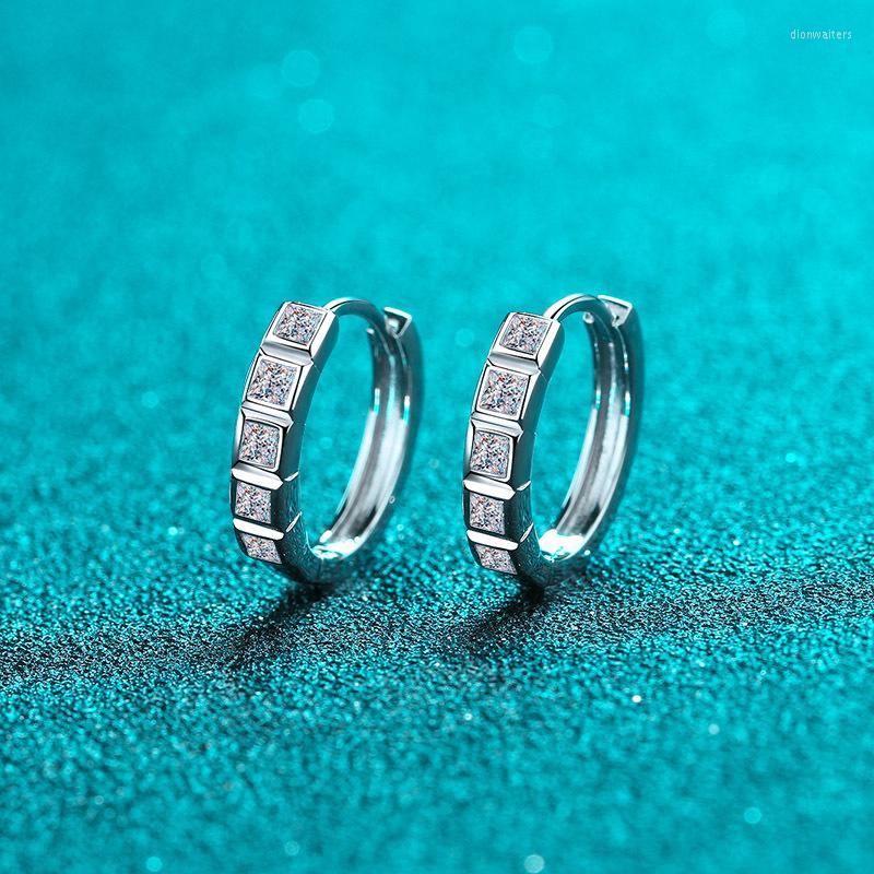 

Hoop Earrings Smile Love 925 Silver Women's Half Circle Square Diamond Mullite Ear Button Simple Party Gift E128