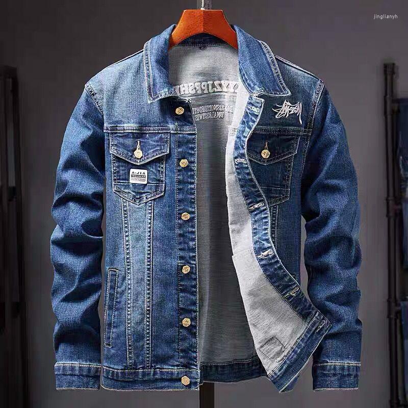 

Men's Jackets 2023 Men Embroidery Denim Casual Solid Color Lapel Single Breasted Jeans Jacket Slim Fit Cotton Outwear, Black