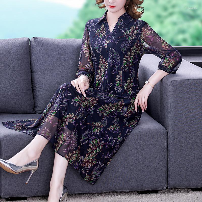 

Casual Dresses Dress For Women Party Spring Middle-aged And Elderly Loose Floral Print Vintage Shirt Plus Size Clothing, Navy