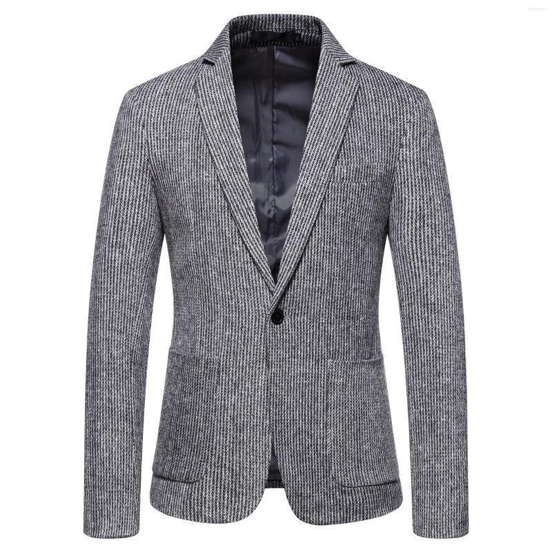 

Men's Suits Autumn 2023 Spring Men Casual Suit Blazer High Quality Jacket Fashion Plaid Print Slim Fit Warm Coat Male Woolen, Dark grey
