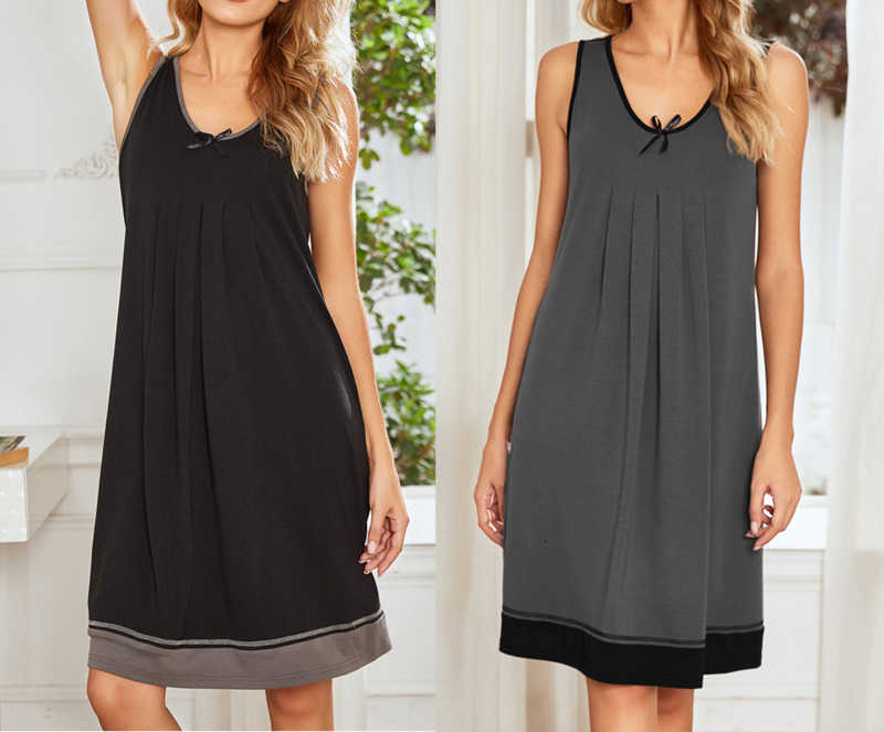 

Sexy Summer women' dress color contrast stitching casual home wear nightdress, Black