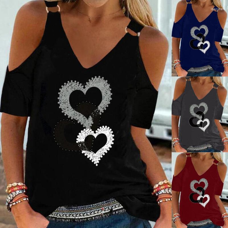 

Women' Blouses Sexy Women Off Shoulder Top Short Sleeve Tshirts Summer Fashion 2023 V Neck Printing Shirts Casual Ladies Tees Tops, Bl