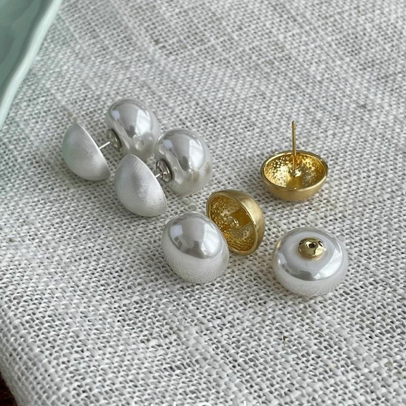 

Stud Earrings AOMU Simple Gold Silver Color Metal Pearl Double-sided Smooth Matte Round Studs For Women Festival Gifts