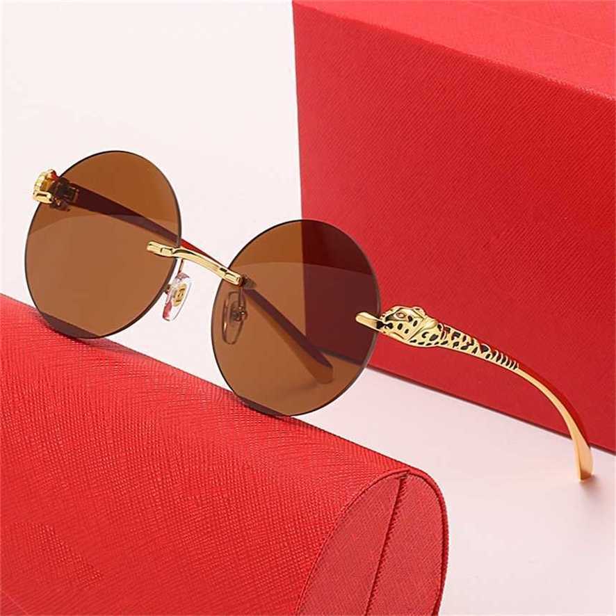 

New rimless round men's and women's leopard head paint legs personalized sunglasses Fashion Glasses