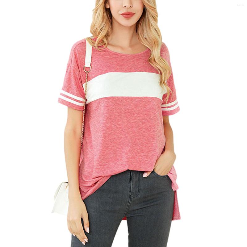 

Women's T Shirts Front Short Back Long T-shirt Short-sleeve Ladies Top Solid Color Stitching Contrast Split, Black