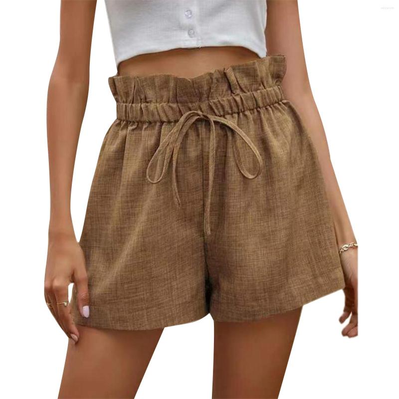 

Women' Shorts Women Casual High Waist Solid Color Summer Wide Leg Elastic Bandage Lace-Up Wild Streetwear Fashion, Black