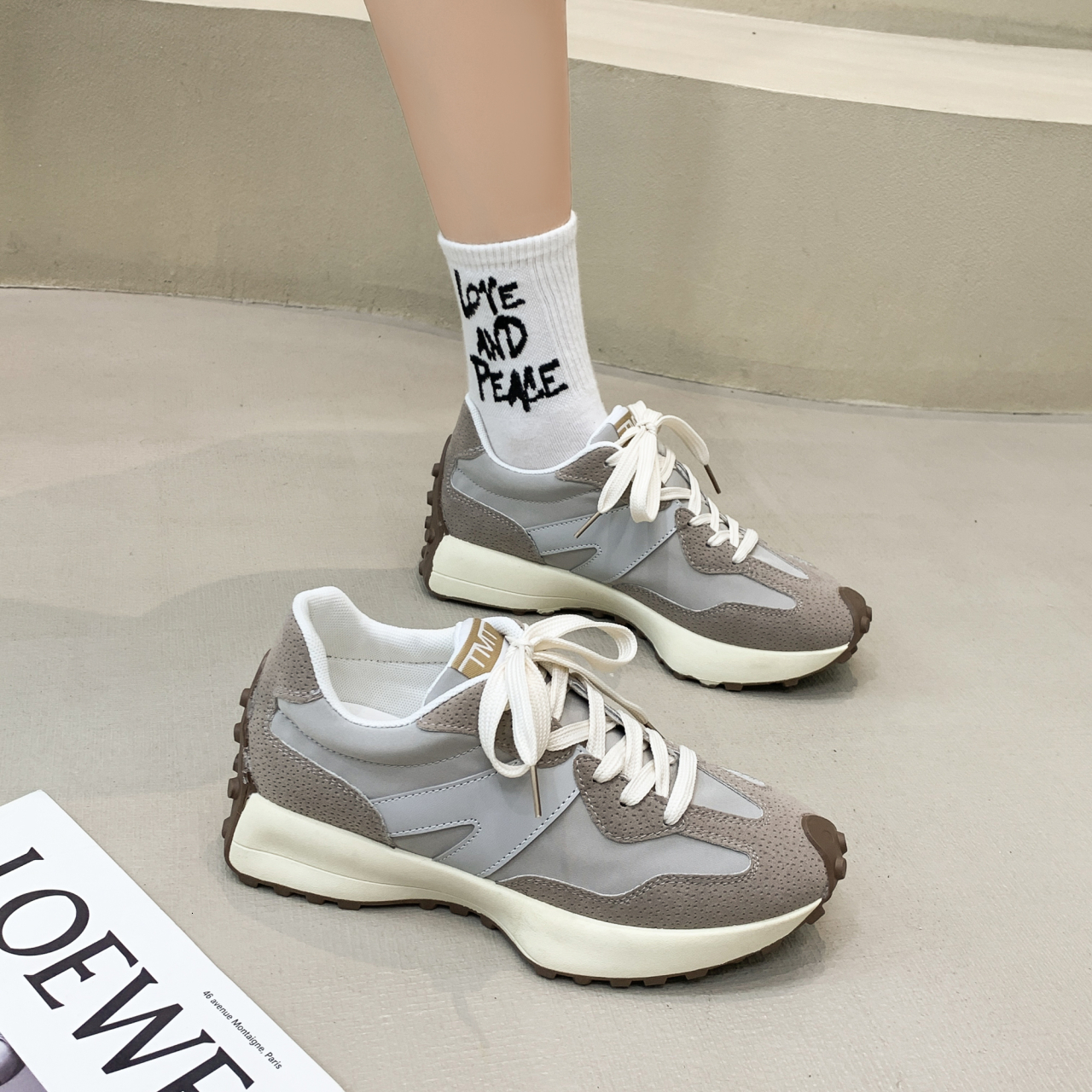 

Dress Shoes White Old Dad Sneakers Women Sports Thick Bottom Breathable Running Vulcanize Casual Lace Up 230313, Gray