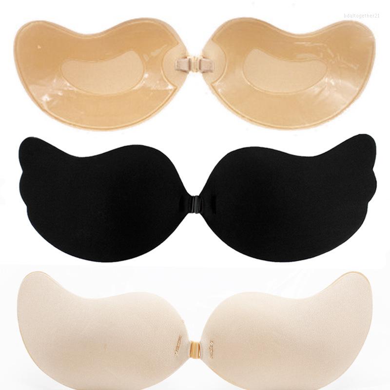 

Bras Sexy Women Silicone Invisible Bra Adhesive Seamless Floral Dot Push Up Gather Strapless Lady Bralette, 505-1 (black )