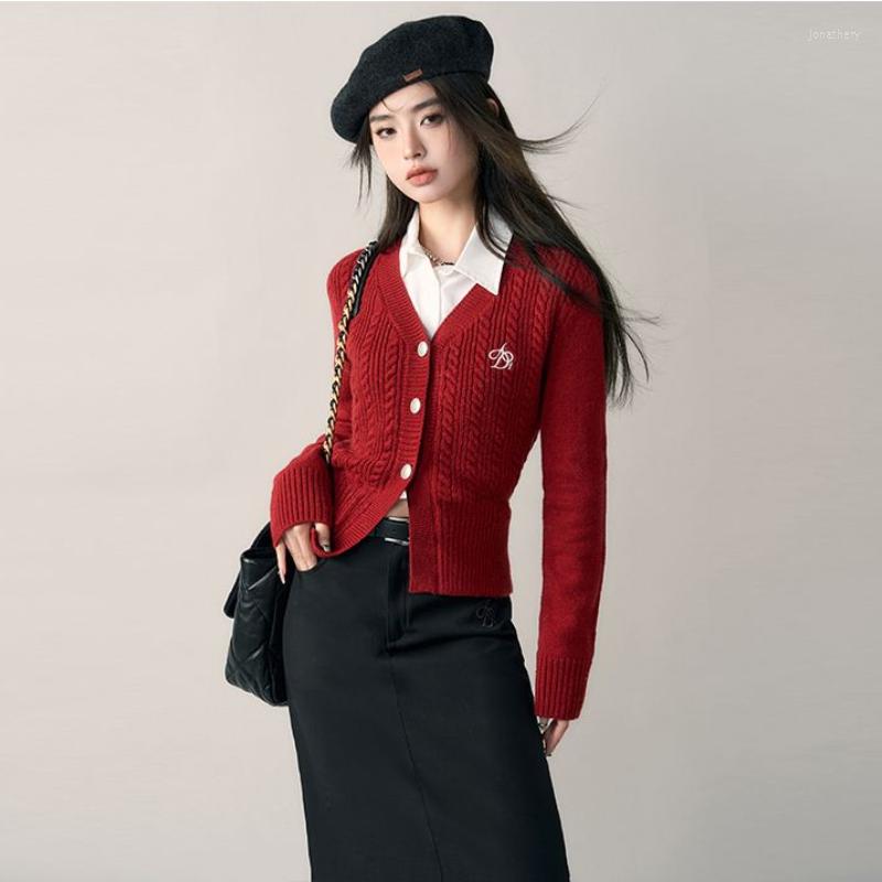 

Women' Knits Hikigawa Chic Fashion Women Tops Korean Preppy Style V Neck Slim Fit Sweater Cargidan Autumn Vesten Dames Striped Shirt 2 Sets, Only shirt