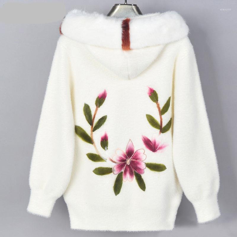 

Women's Knits Woman Imitation Mink Jacket Female Autumn Sweater Loose Knitted Cardigan Coat Ladies Outerwear Hooded Thicken Tops G145, White2