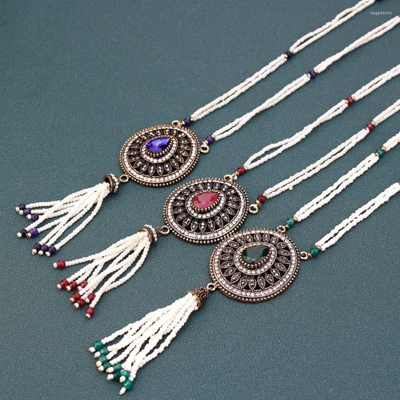

Pendant Necklaces Neovisson High Quality Turkish Tassels Necklace Bohemia Women Long Beads Antique Gold Color Flower Bride Gift