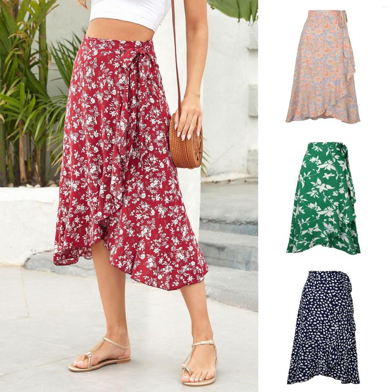

Skirts One Piece Women Printed Mid-long Skirt Lace Up Bag Hip Irregular Casual Women's For Summer Beauty