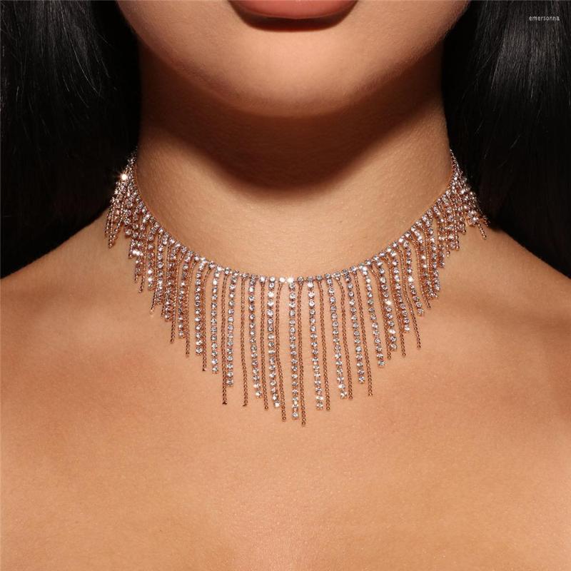 

Choker Luxury Sparkling Rhinestone Long Tassel Ball Necklace For Women Wedding Dinner Crystal Clavicle Chain Fine Jewelry Accessories