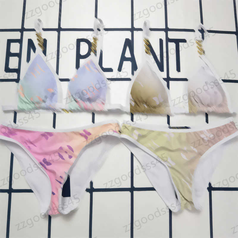 

Womens Designer Sexy Swimsuits Summer Fashion Leisure Luxury Webbing Neck Split Backless Bikini Colorful Print Design Femme Beachwear Suit 2 Colors, 11