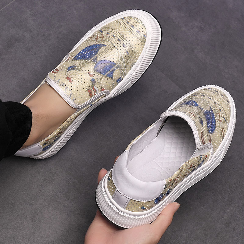 

2023 Luxury Men Running Shoes breathable Loafers Large size 37-45 Printed totem First layer of cowhide Male Sneakers Chaussure, Normal 2
