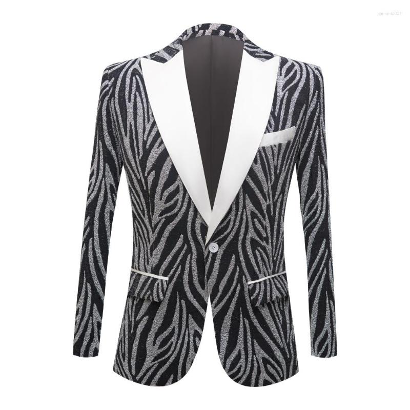 

Men's Suits Shining Zebra Pattern Suit Jacket Men's Singer Host Stage Concert Formal Blazer Single Button Slim Fit Tuxedo Nightclub Coat, Blue