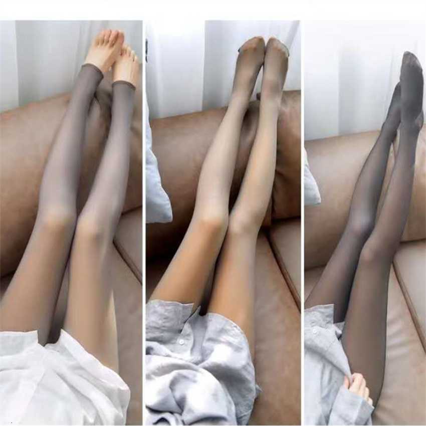 

New type of bare leg magic silk stockings fake flesh penetration plush thickened underpants autumn and winter women's grey skin, Pure black (pantyhose)