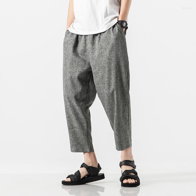 

Men's Pants 2023 Summer Men Chinese Style Hip Hop Linen Harem Male Casual Trousers Drawstring Joggers Drop, Dark gray