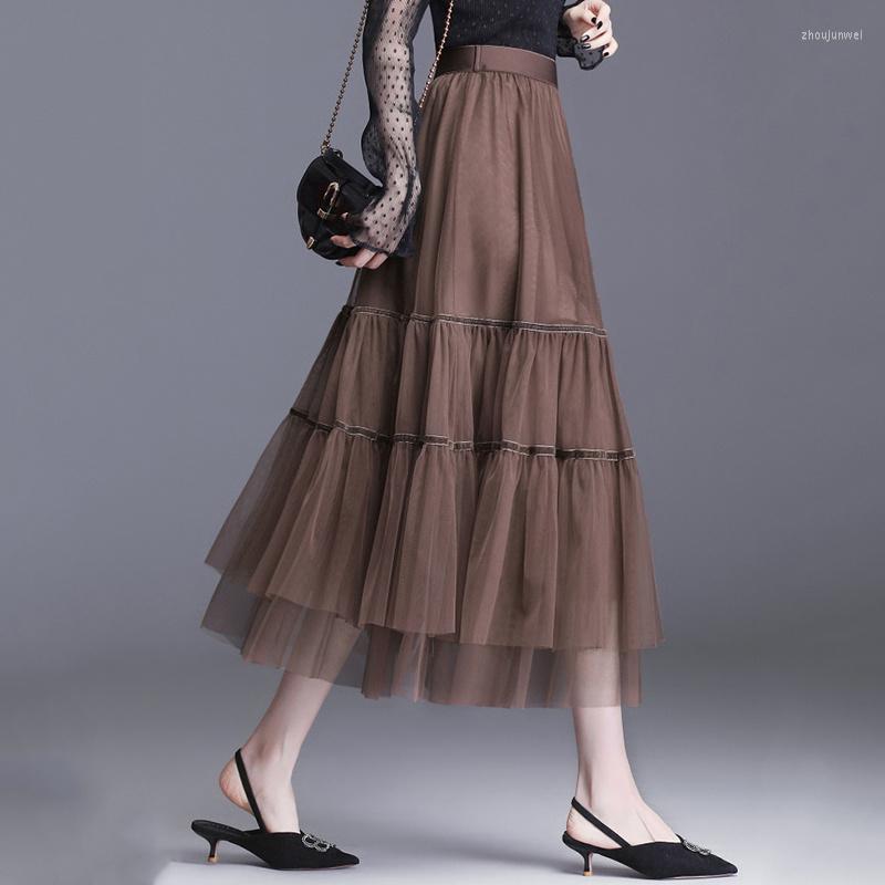 

Skirts Mesh Skirt Women's 2023 Elegant Fashion Spring Summer Loose Midi High-waisted Female Clothing Pleated Women, Black