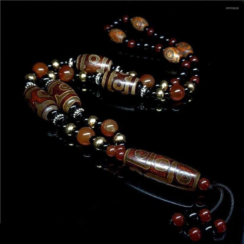 

Pendant Necklaces Retro Nine-eyed Natural Tibetan Dzi Agates Beads DIY Jewelry Stone Antique Jade For Women Male