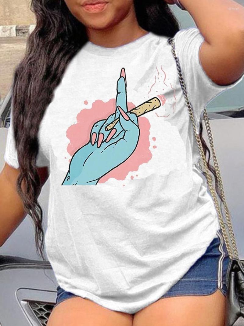 

Women' T Shirts LW Graphic T-shirts Round Neck Cigarette Print Summer Casual Short Sleeve Skinny Fashion Solid Loose Female Tops Lady, White