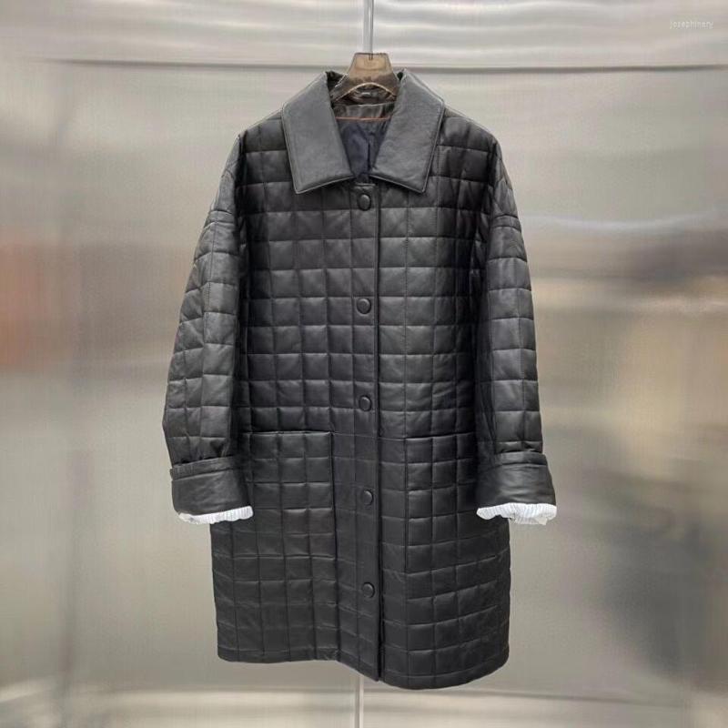 

Women' Leather Genuine Jacket Women Vintage 2023 Winter Real Sheepskin Down Coat Luxury Long Clothes Streetwear, Black