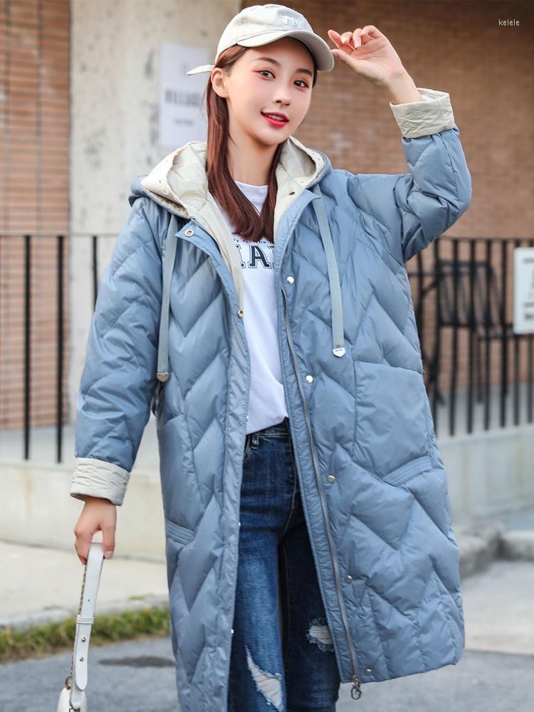 

Women' Down ZCWXM Winter Long Jackets Women Hooded Loose White Duck Coat Female High Street Fashion Robe Bubble Puffer, Beige