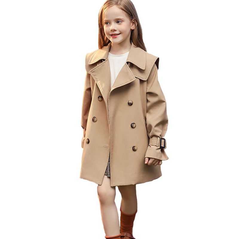

Fashion children's long tench coat wear girls' windbreaker Korean version of westernized medium and old Children cotton thickened medium and long style, Black