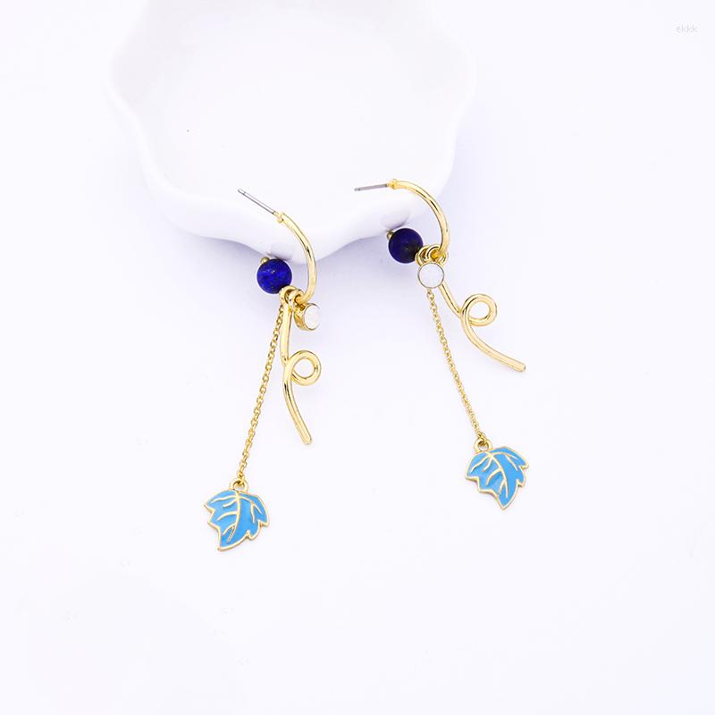 

Dangle Earrings BALANBIU Unique Blue Enamel Leaves Natural Stone For Women Anniversary Gift Gold Color Fashion Jewelry Wholesale