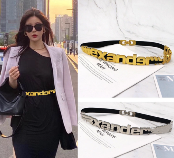 

Stretch Metallic Belt Female Ornament Ins Style Match with Coat Dress Fine Stretch Belts Cummerbund, Aspic